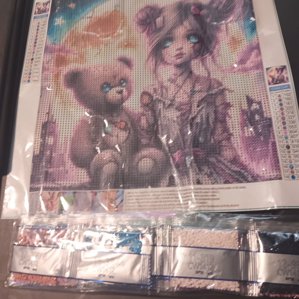Colorful Goth Diamond Painting Kit with Bear and Girl 30x30